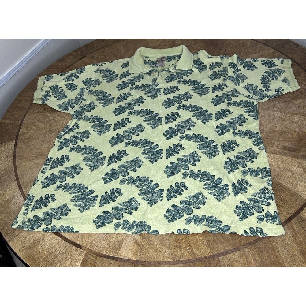 Catalina Island Wear Polo Shirt Mens XL Green Tropical Leaf Print Soft Cotton